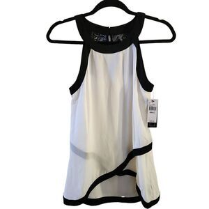 A. Byer Off White So Bordeux Partial Wrap Front Sleeveless Lace Detail Blouse S